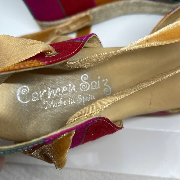 Carmen Saiz 9 made in Spain Euro 40 wedge Silk shoe leather Velvet ankle ribbon - Picture 7 of 16
